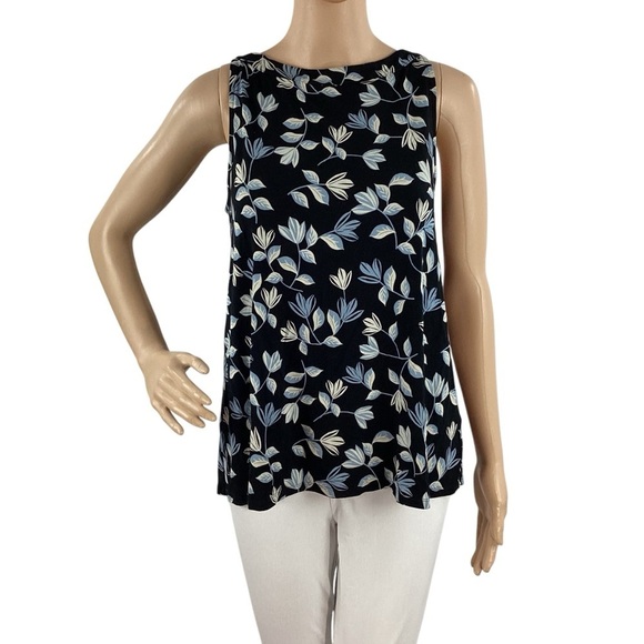 J.Jill Wearever Floral Sleeveless Tank Top Black Multicolor Drape Back Small - Picture 1 of 7